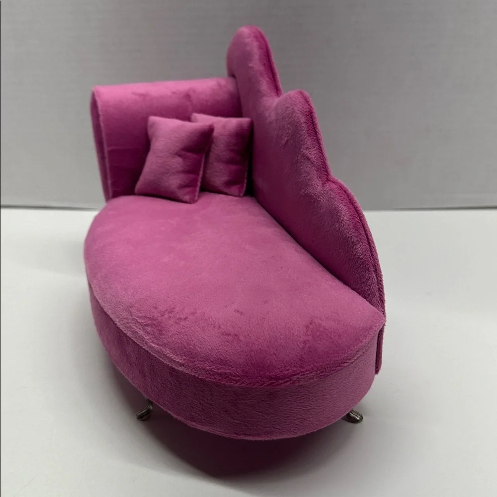 Couch Chaise Lounge Miniature Velvet Jewelry Organize Box Storage Case Mini Pink